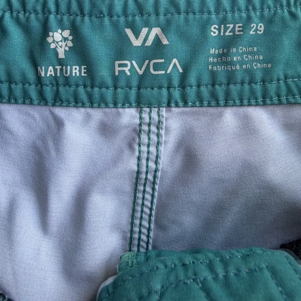 RVCA Mens Board Shorts Size 29 Teal Pink Navy Blue Striped Swim Trunks 9 Inseam